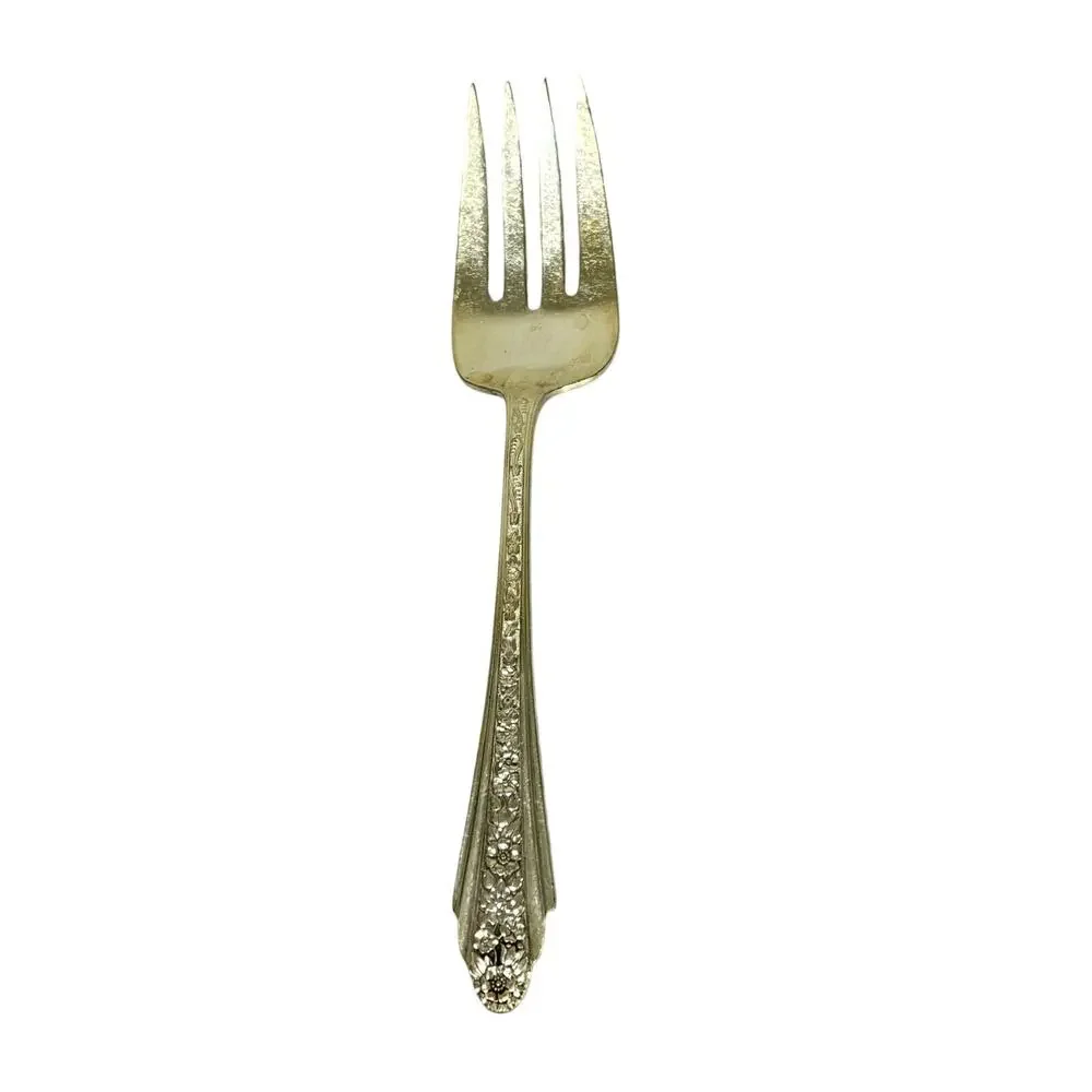Vintage Silver Medium Solid Cold Meat Serving Fork Modern Rose 1949 IS Wm Rogers